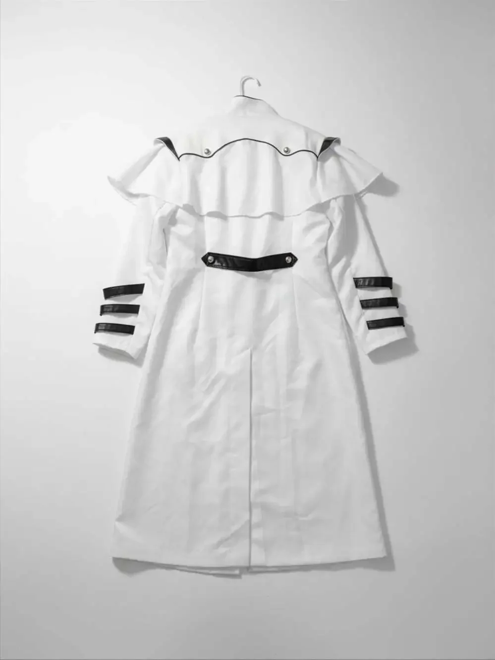 White & Black Long Sleeve Cosplay Coat/Cloak Costume Strap Accents Halloween